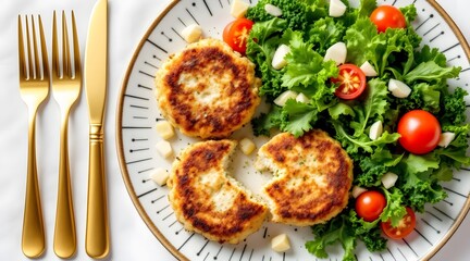 Delicious Crab Cakes with Fresh Salad Recipe and Food Photography