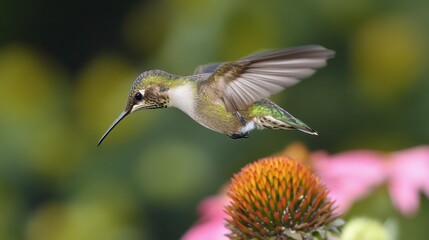 Fototapeta premium Hummingbird Hovering Over Coneflower