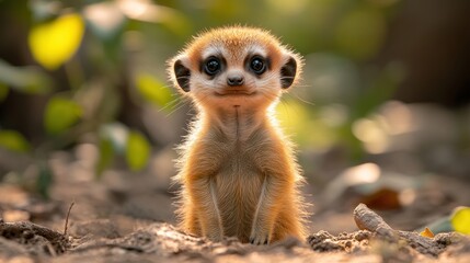 Obraz premium Adorable meerkat gazing in sunlit clearing