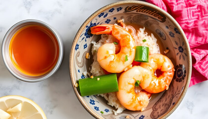 Sweet and Sour Shrimp. with white shades