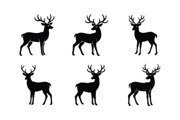 Fototapeta premium Deer Silhouettes Vector Icons - Wild Animal Set