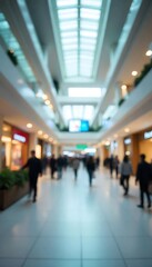 Generative AI image of a bustling indoor shopping mall with blurred figures