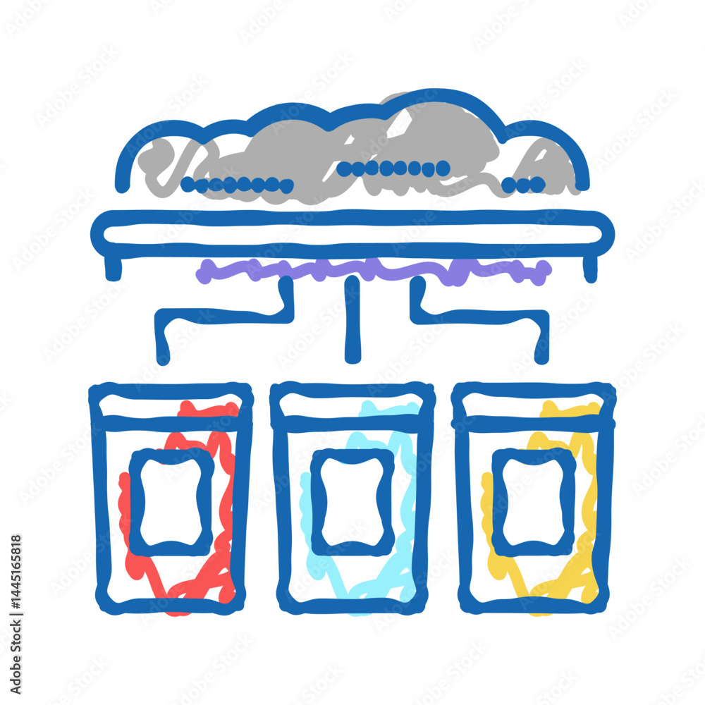 Poster garbage sorting machine icon doodle illustration
