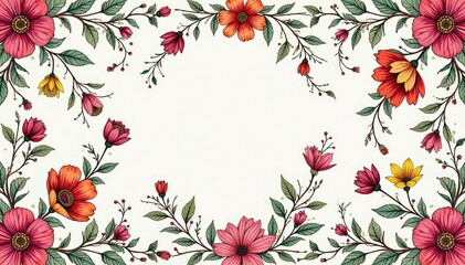 Obraz premium Intricate line art floral pattern, small blooms & vines, continuous repeat, fabric, minimal