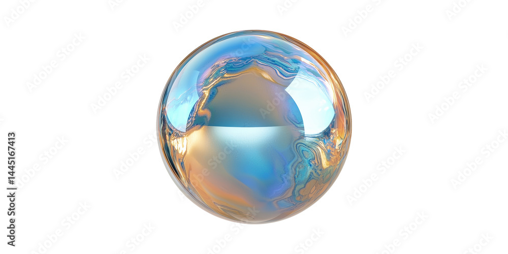 Poster iridescent glass sphere with multicolored reflections. abstract art and design element isolated on t