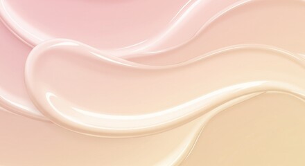 Obraz premium Abstract fluid shapes with creamy pastel tones (ivory, blush, sand), mimicking lotion textures. Smooth gradients and soft edges with reflective light give a luxury clean look.