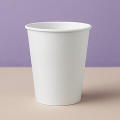 White Paper Cup Mockup – Minimalist Coffee Cup on Purple and Beige Background, High-Resolution Branding Template
