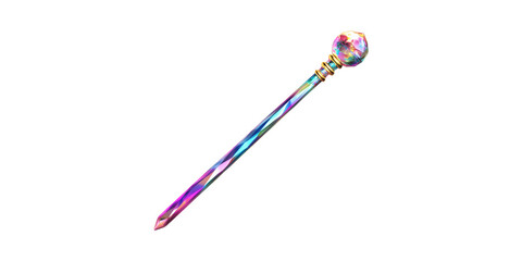 Colorful Crystal Magic Wand. Fantasy And Imagination In Magical Artifacts Isolated On Transparent Background