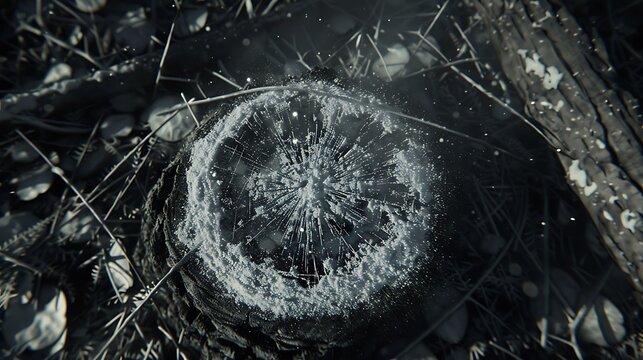 Monochromatic Majesty: Abstract Radial Pattern on Weathered Tree Trunk Detail