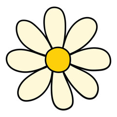 Hand drawn cartoon chamomile daisy on white background.