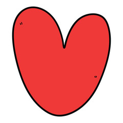 Hand drawn cartoon red heart on white background.