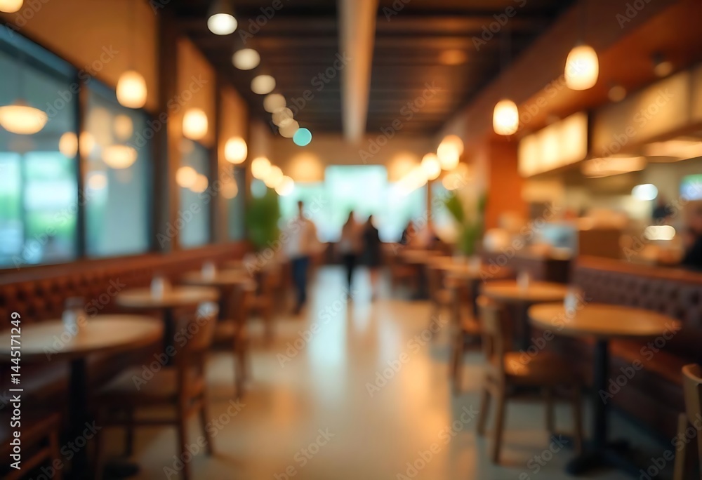 Poster generative ai image: blurry view of a modern restaurant interior setting with tables and chairs