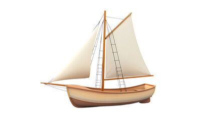Classic sailboat with white sails at sea.
