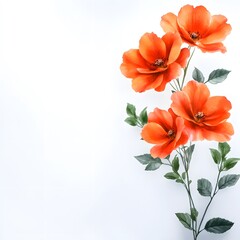 Beautiful Orange Flowers with Green Leaves on a Clean White Background