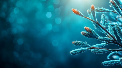Close-Up of Frost-Covered Branch with Bokeh Background in a Tranquil Winter Scene