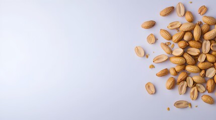 A Varied Collection of Shelled Peanuts Spread Across a Light Background With Soft Shadows