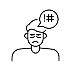 Anger emotion black line icon for digital and print projects.