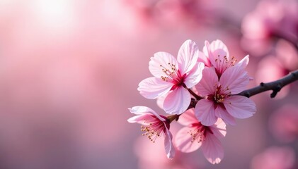 Naklejka premium Delicate pink sakura blossoms, full bloom, soft petals , delicate, gentle