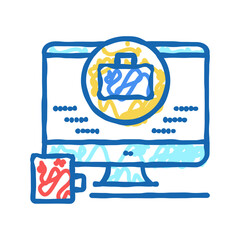 remote work computer screen icon doodle illustration