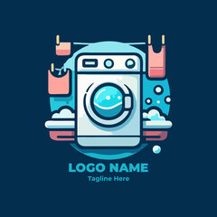 Obraz premium Flat Clean Laundry and Soap Logo with Detergent Bottle Icons and Bubbles in Modern Branding Concept for Household Products and Washing Services in Microstock Categories