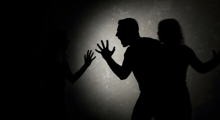 Domestic violence conflict silhouette couple shadow fight angry man woman abuse relationship issue dark