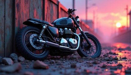 Sunset Ride: Classic Motorcycle at Dusk