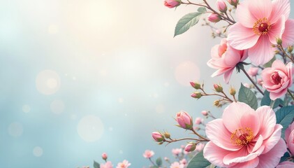 Fototapeta premium Delicate repeating floral motif, pastel hues, soft focus , background texture, flower pattern, soft focus