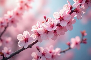 Obraz premium Delicate pink cherry blossoms, full bloom, scattered pattern , wallpaper, japanese, pattern