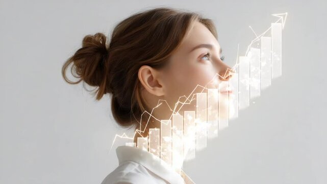 self improvement double exposure with rising chart overlay, futuristic self improvement visualization showing double exposure chart growth, double exposure self improvement infographic chart fusion