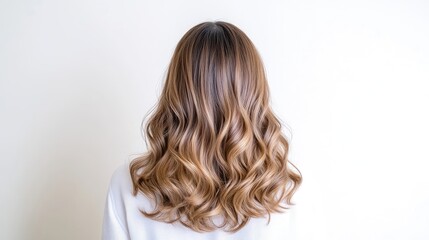 Fototapeta premium Woman's back view, wavy light brown hair