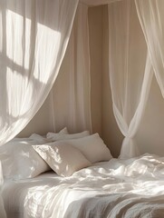 Cozy Bedroom Interior Decor: Soft Minimalist Bedding & Luxurious Natural Textiles for a Tranquil Atmosphere