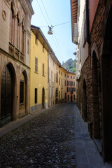 Fototapeta premium Old buildings along via Borgo Canale at Bergamo, Italy