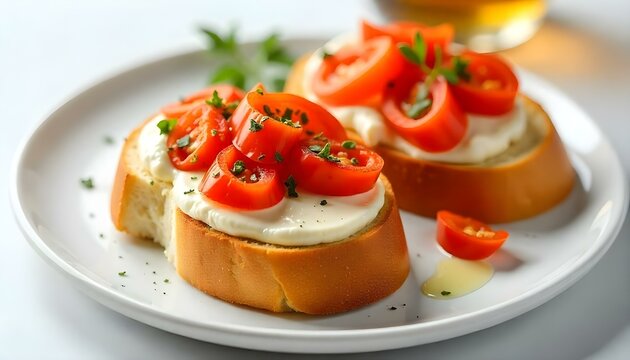 Traditional italian Bruschetta on white background