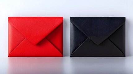 Glossy Red and Black Envelopes Side by Side on a Minimalist Background for Stylish Communication