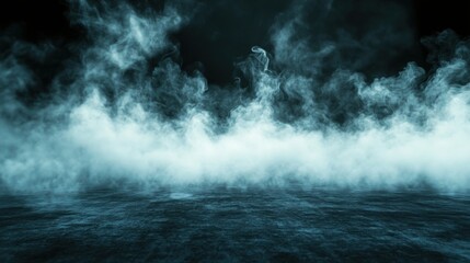 Fototapeta premium Mysterious fog rolling over dark water surface cinematic slow motion ethereal atmosphere digital art