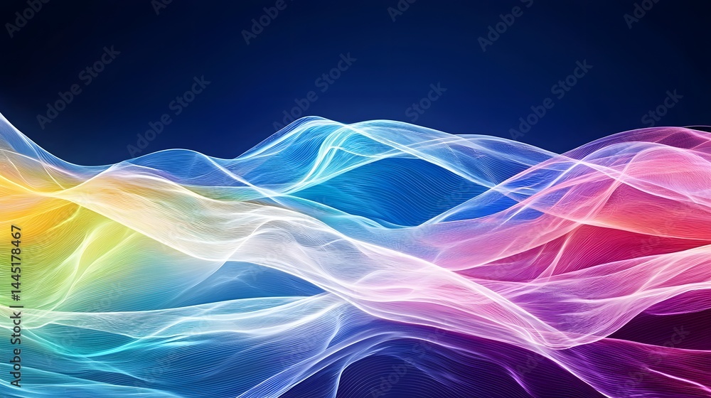 Wall mural dynamic abstract waves in vibrant colors flowing across a digital background