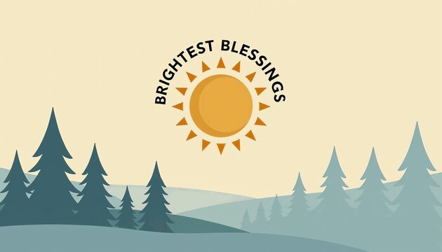 Stylized sunrise over evergreen trees illustration in muted colors representing a calm nature theme with spiritual connotation