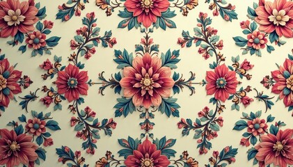 Obraz premium Intricate floral damask pattern in muted tones, pattern, graphics