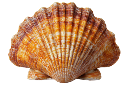 Stunning orange scallop shell detailed texture isolated on white background Ocean treasure