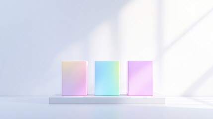 Pastel-hued, geometric display podiums