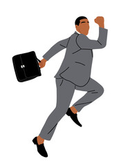 Businessman running side view. Business man wearing formal suit with briefcase in hurry to success. Vector flat illustration isolated on transparent background