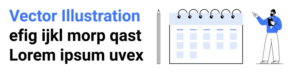Businessman reviewing notes beside a spiral calendar and pen, emphasizing planning and organization. Ideal for scheduling, productivity, time management, teamwork, goal setting, task tracking, simple