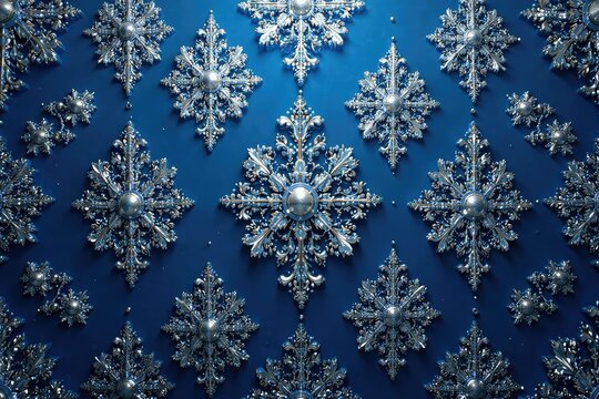 Geometric damask pattern with repeating diamond shapes in deep blue and silver, graphics, wallpaper, fabric pattern