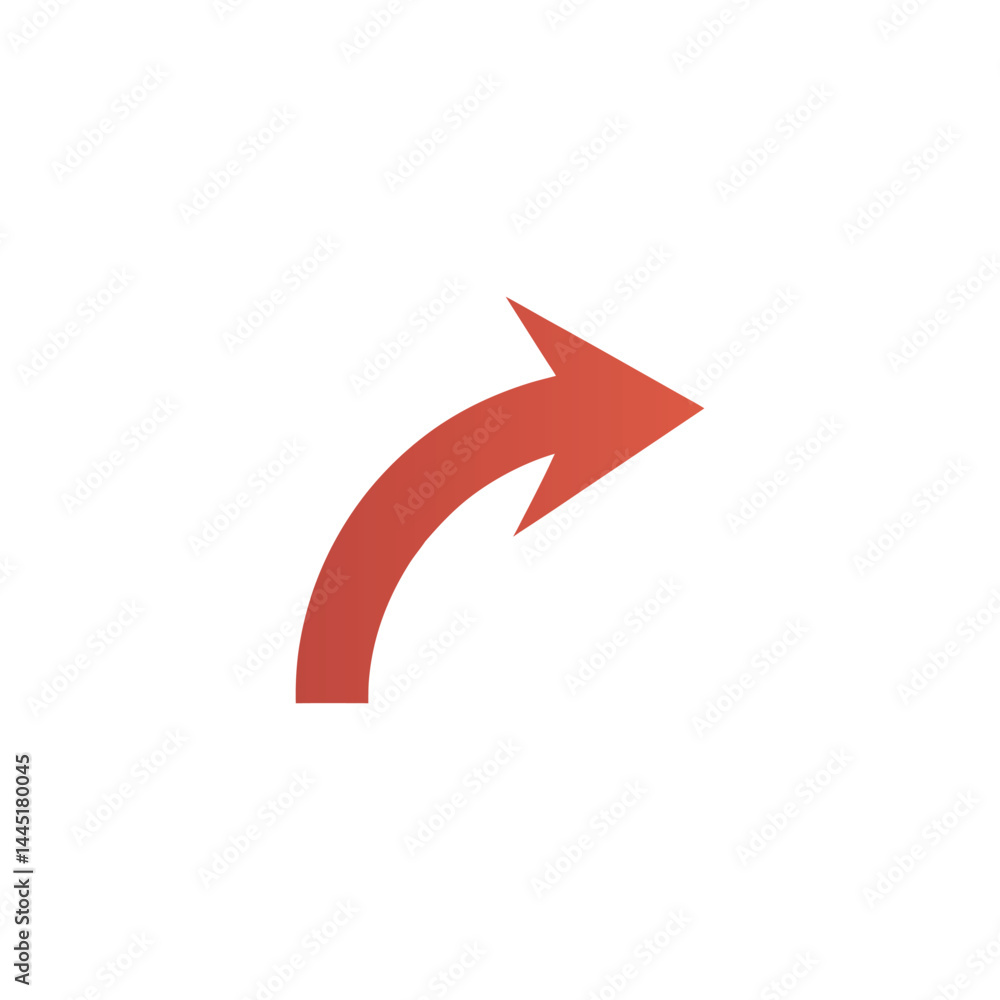 Poster curved arrow icon red directional pointer for website navigation, ui design, and graphic elements