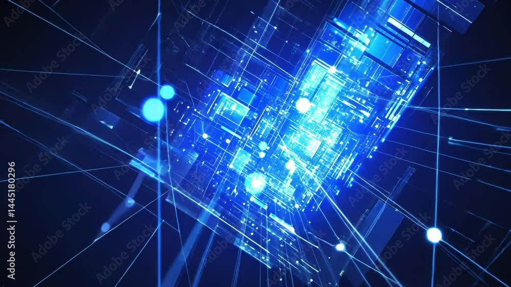 Poster futuristic digital innovation mesmerizing blue cubes and lines create depth in abstract landscape of