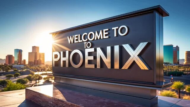 Sign saying Welcome to Phoenix, Arizona with city in background
