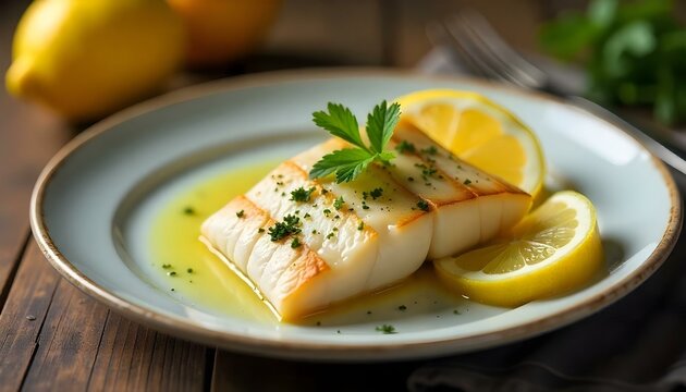 white fishand and  lemon, on a plate