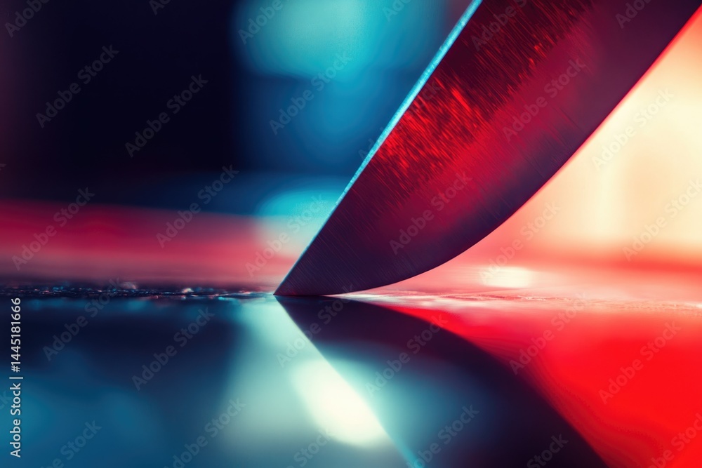 Aufkleber a knife's edge reflected in vibrant red and blue, creating a striking abstract image.