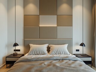 Minimalist Bedroom with Modern Bed and Textile Wall Panels