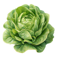 Obraz premium Watercolor-style butterhead lettuce with soft green layers, perfect for natural food illustrations, vegetarian cookbook visuals, organic packaging, and garden vegetable art projects
